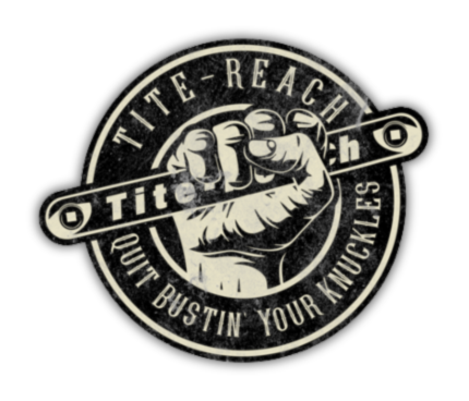 Circular logo with a fist holding a tite-reach and text on a white background