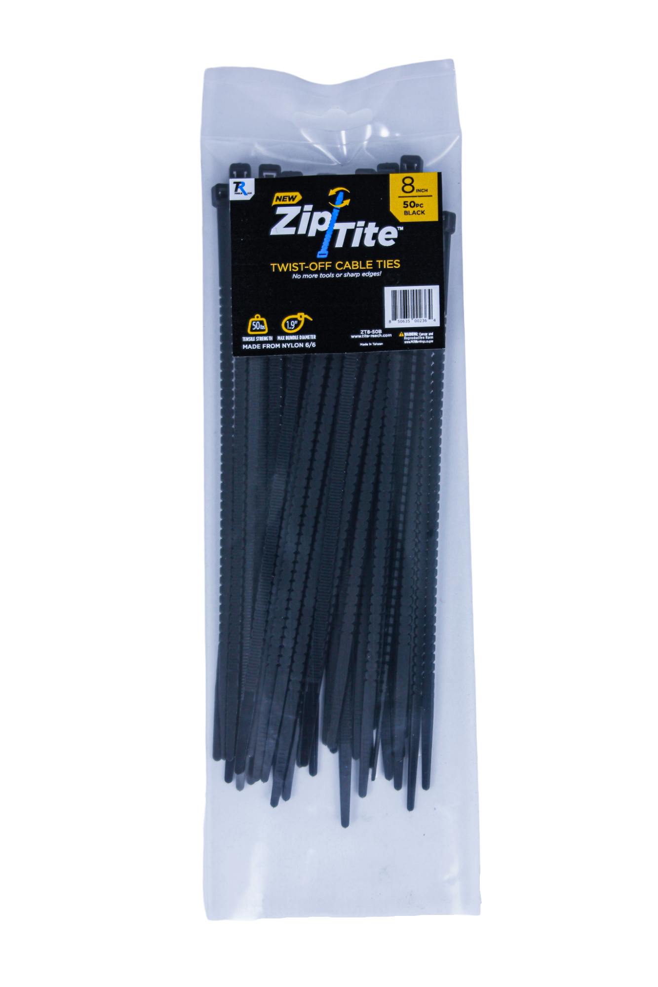 8" Standard Duty Zip-Tite Cable Tie - Black-Tite-Reach®