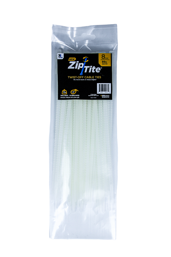 8" Standard Duty Zip-Tite Cable Tie - White-Tite-Reach®