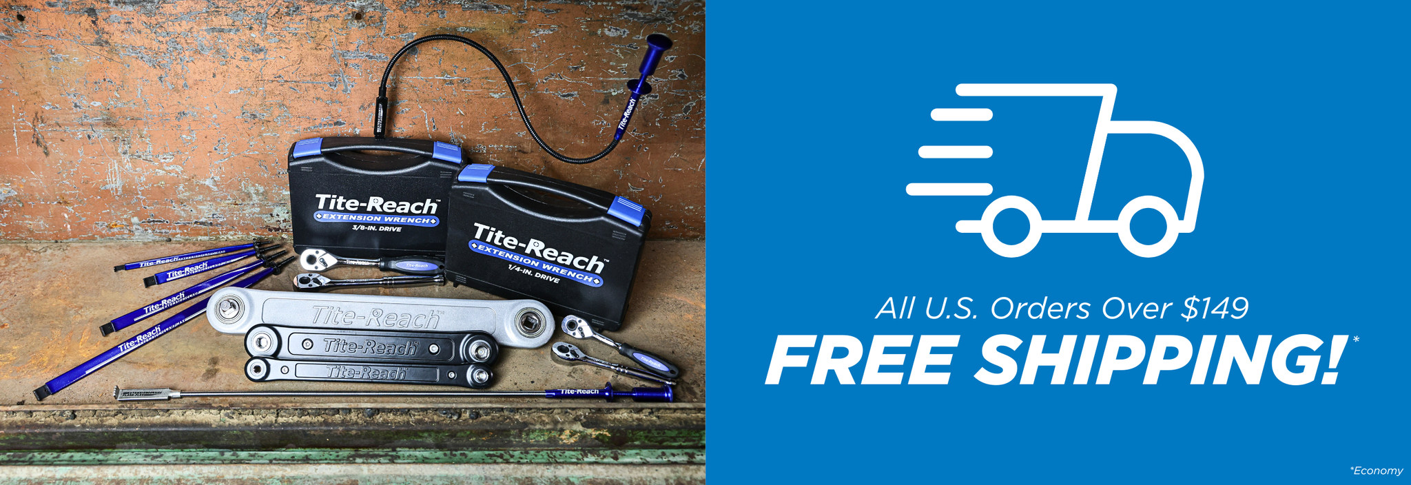 Tite-Reach tools on rustic surface. - All U.S. Orders Over $149 FREE SHIPPING *Economy